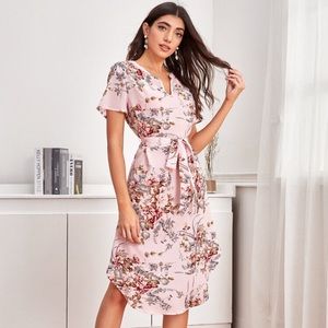 SHEIN Notched Neck Floral Midi Dress